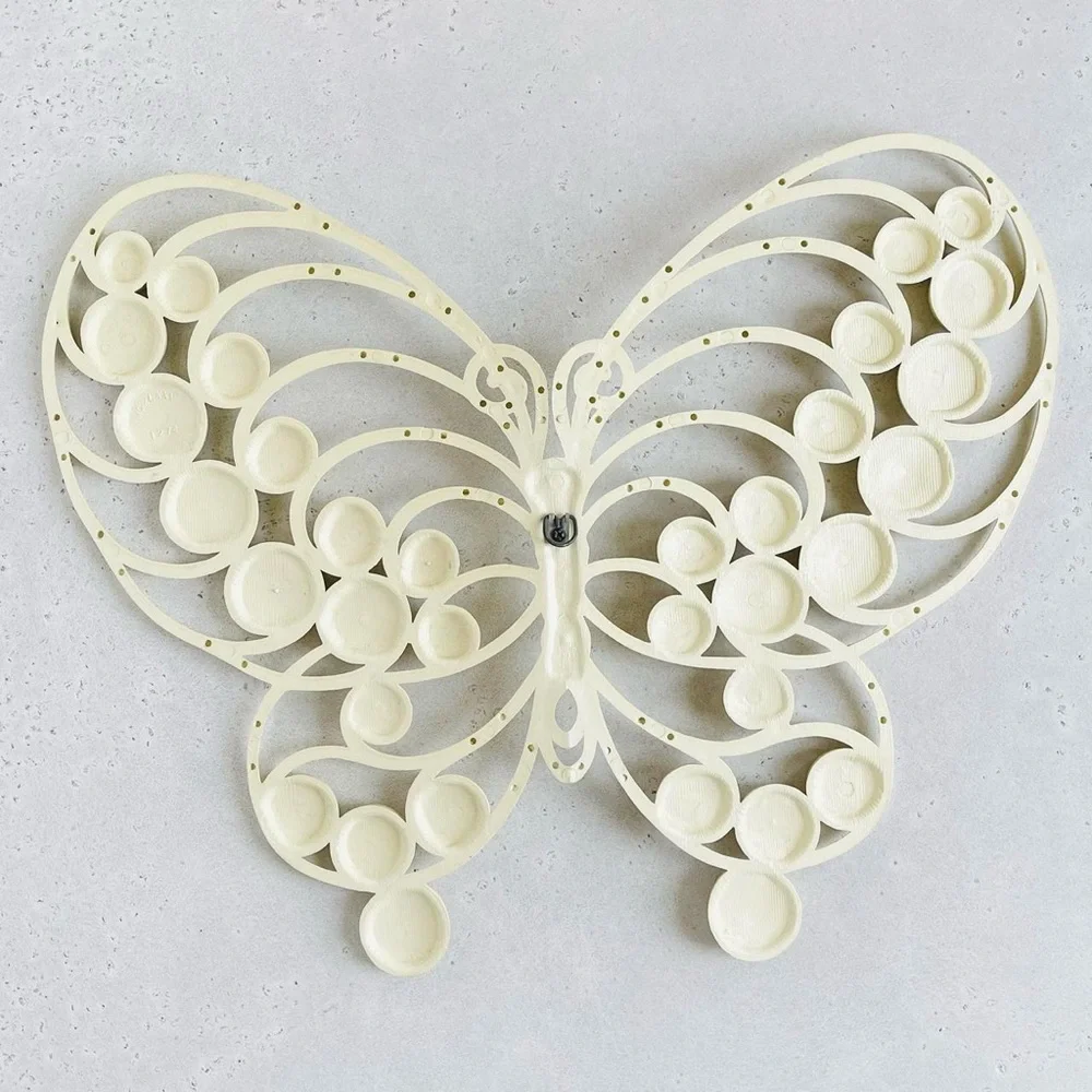 Pair of Vintage 1975 Large Burwood Cream Ivory Tone Butterfly Wall Hangings
